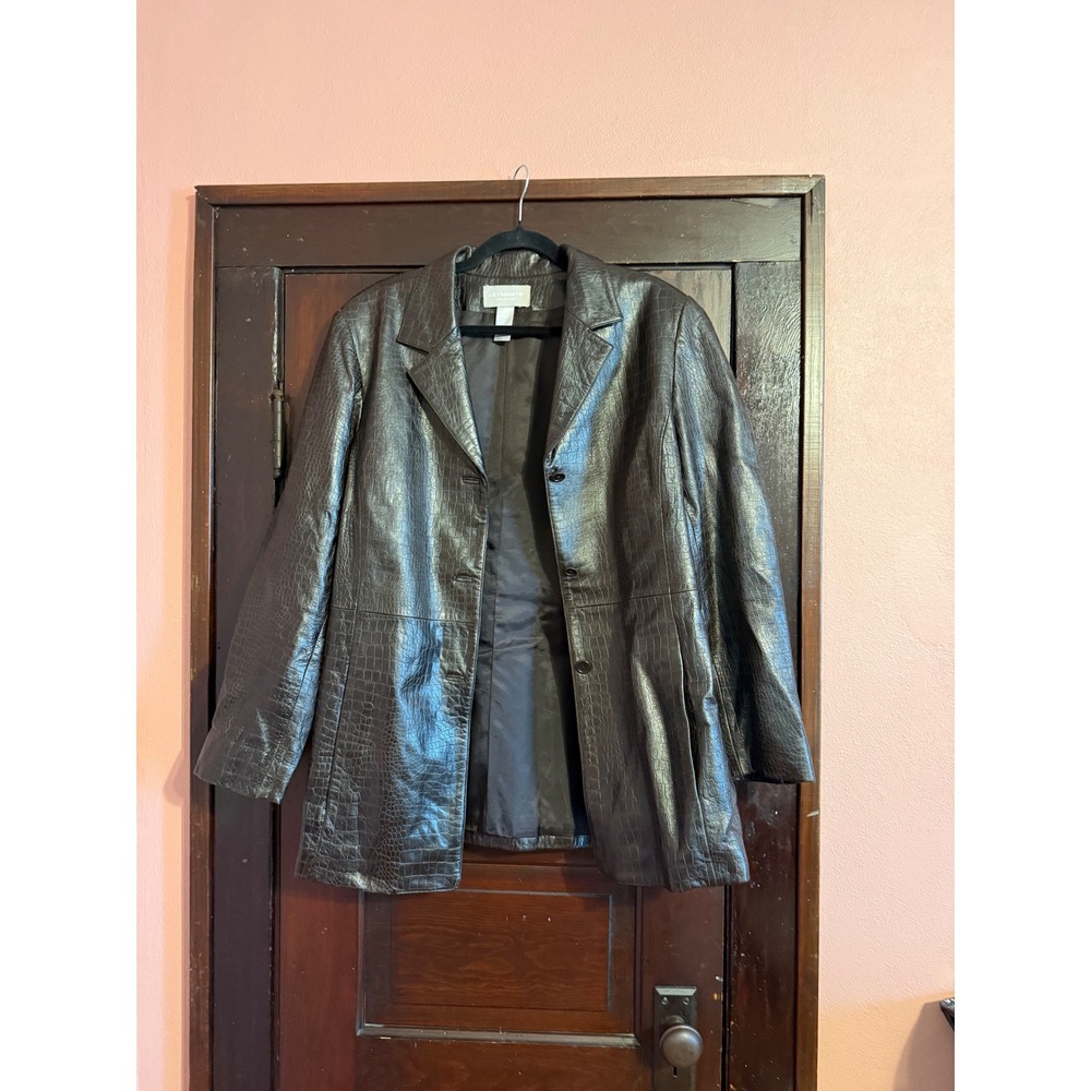 Liz Claiborne Collection Brown Croc Embossed Leather Blazer Jacket Womens 14